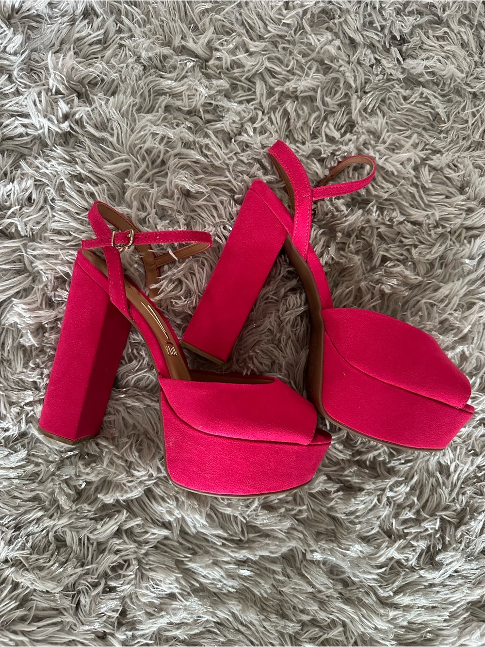 Hot Pink Women's Platform Block Heel Sandals with Ankle Strap